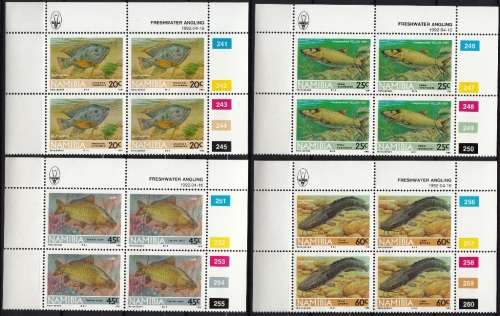 NAMIBIA 1992: FRESHWATER ANGLING FULL SET CONTROL BLOCKS OF 4  MNH (SACC 51-54)