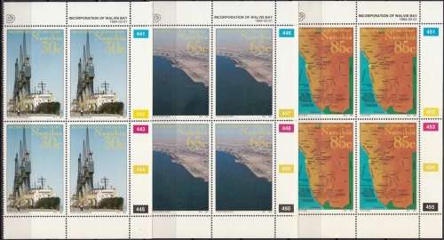 NAMIBIA 1994: INCORPORATION OF WALVIS BAY FULL SET CONTROL BLOCKS OF 4 MNH (SACC 104-106)