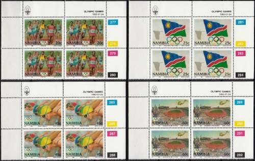 NAMIBIA 1992: OLYMPIC GAMES FULL SET CONTROL BLOCKS OF 4 MNH (SACC 60-63)
