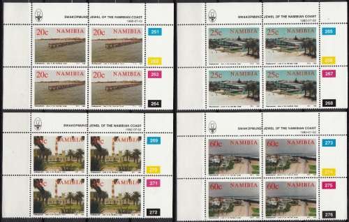 NAMIBIA 1992: SWAKOPMUND JEWEL OF THE NAMIB COAST FULL SET CONTROL BLOCKS OF 4 MNH (SACC 55-58)