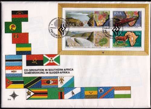 RSA 1990: OFFICIAL FDC S16 - CO-OPERATION IN SOUTHERN AFRICA