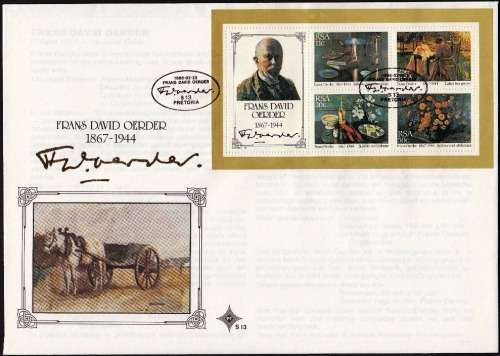 RSA 1985: OFFICIAL FDC S13 - PAINTINGS BY FRANS DAVID OERDER - MINISHEET