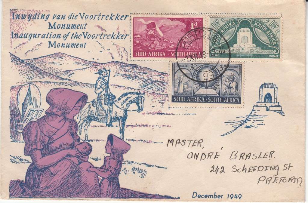 UNION FDC 1949: INAUGURATION OF VOORTREKKER MUNUMENT - PURPER VERSION