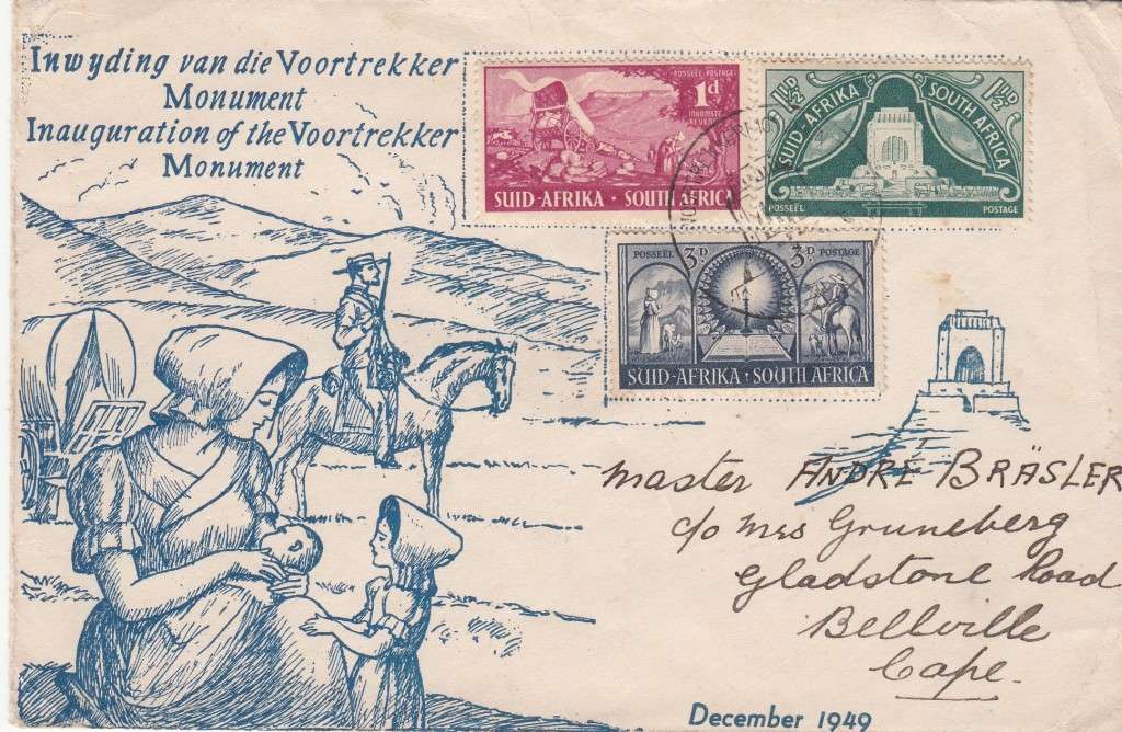 UNION FDC 1949: INAUGURATION OF VOORTREKKER MUNUMENT