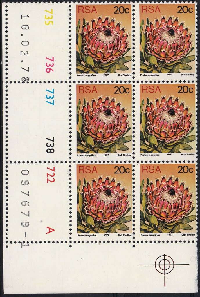 RSA 1978 3rd DEFINITIVE ISSUE 20c MNH CONTROL BLOCKS A +B DATED 16/2/1978 (SACC429)