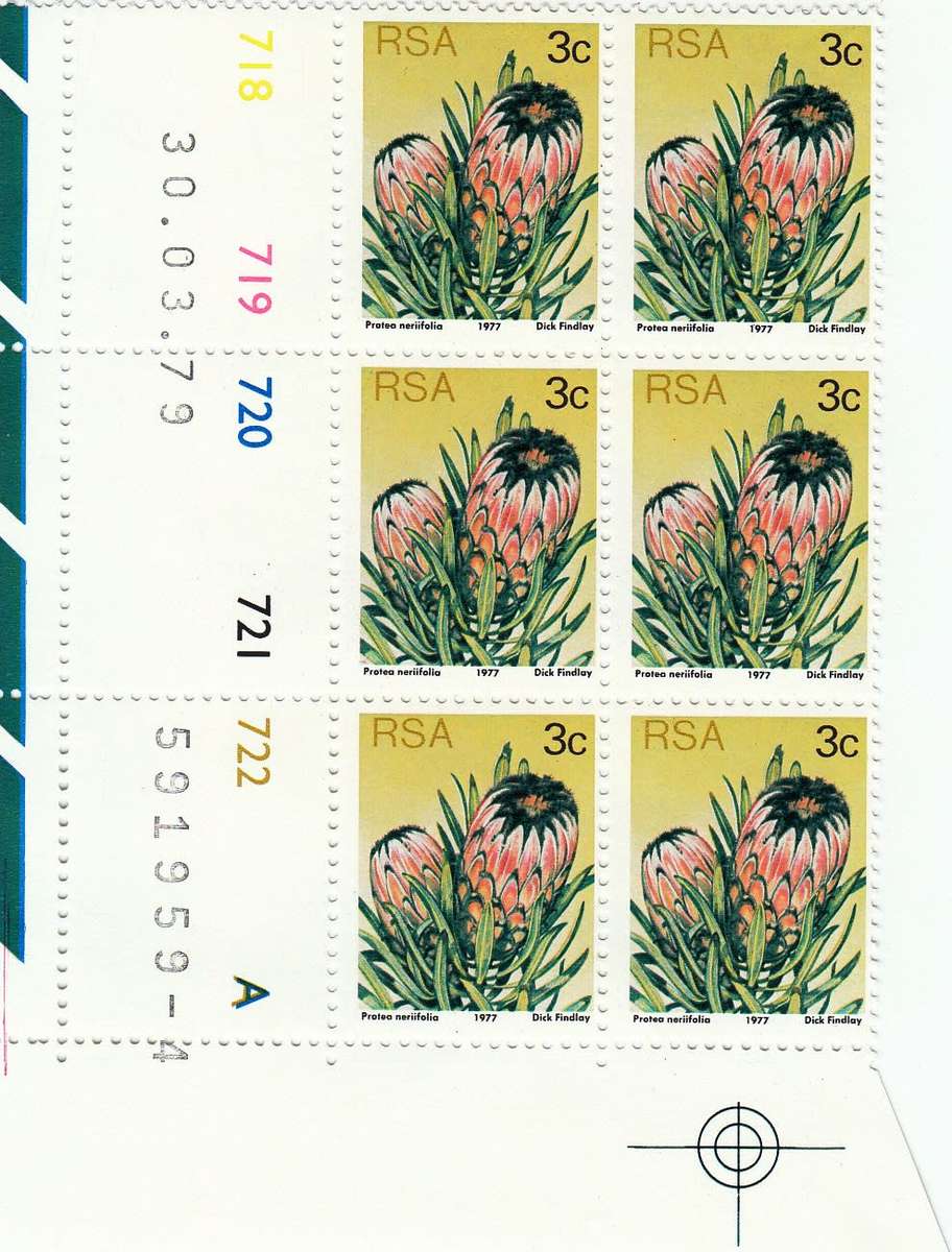 RSA 1979 3rd DEFINITIVE ISSUE 3c MNH CONTROL BLOCKS A + B DATED 30/3/1979 (SACC420)