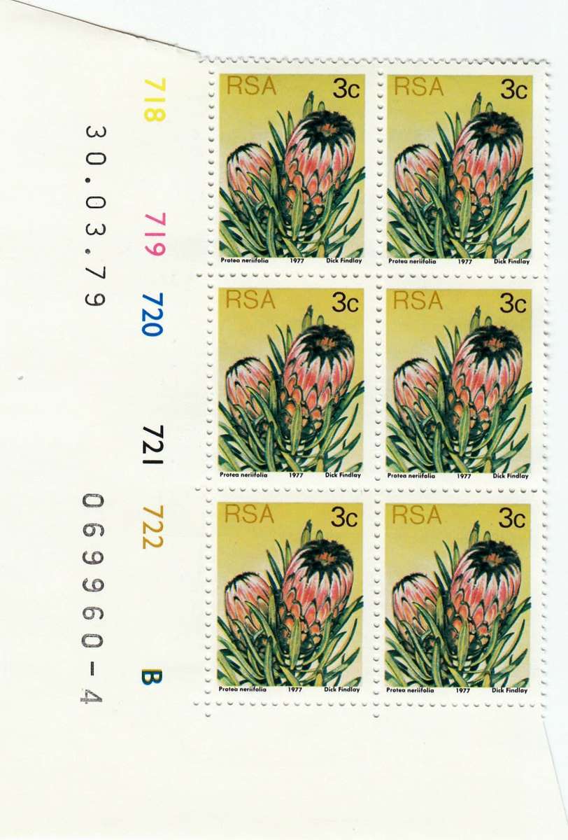 RSA 1979 3rd DEFINITIVE ISSUE 3c MNH CONTROL BLOCKS A + B DATED 30/3/1979 (SACC420)