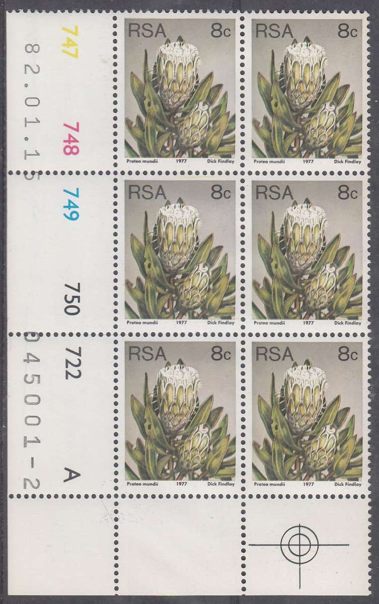 RSA 1982: 3rd DEFINITIVE ISSUE 8c CONTROL BLOCKS OF 6 PANES A + B (15.1.82) MNH (SACC425a)