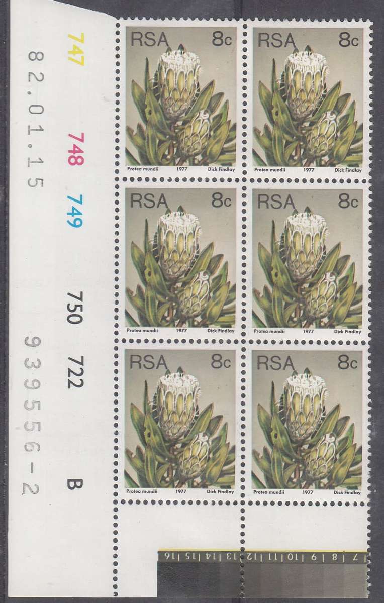 RSA 1982: 3rd DEFINITIVE ISSUE 8c CONTROL BLOCKS OF 6 PANES A + B (15.1.82) MNH (SACC425a)