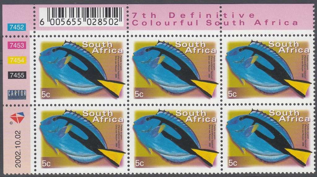RSA 2002: 7th DEFINITIVE ISSUE 5c CONTROL BLOCK OF 6 DATED 2-10-2002 MNH (SACC1293a)