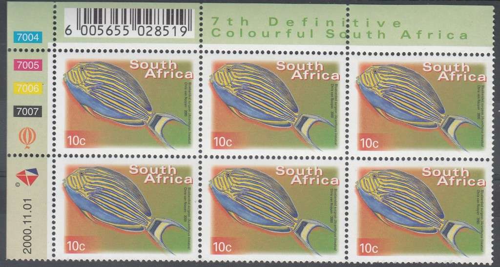 RSA 2000: 7th DEFINITIVE ISSUE 10c CONTROL BLOCK OF 6 DATED 1-11-2000 MNH (SACC1294)