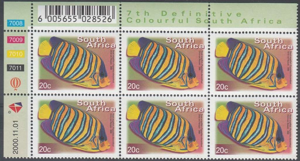 RSA 2000: 7th DEFINITIVE ISSUE 20c CONTROL BLOCK OF 6 DATED 1-11-2000 MNH (SACC1295)