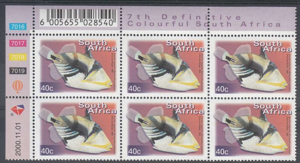 RSA 2000: 7th DEFINITIVE ISSUE 40c CONTROL BLOCK OF 6 DATED 1-11-00 MNH (SACC1297)
