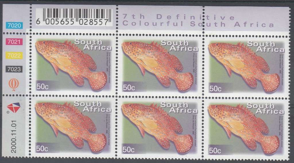 RSA 2000: 7th DEFINITIVE ISSUE 50c CONTROL BLOCK OF 6 DATED 1-11-2000 MNH (SACC1298)