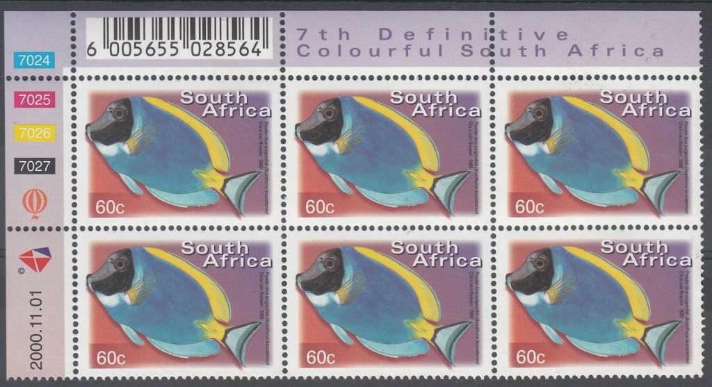 RSA 2000: 7th DEFINITIVE ISSUE 60c CONTROL BLOCK OF 6 DATED 1-11-2000 MNH (SACC1299)