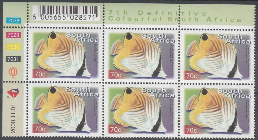 RSA 2000: 7th DEFINITIVE ISSUE 70c CONTROL BLOCK OF 6 DATED 1-11-2000 MNH (SACC1300)
