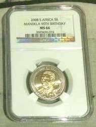 MS66 NGC graded 2008 90th birthday Mandela coins
