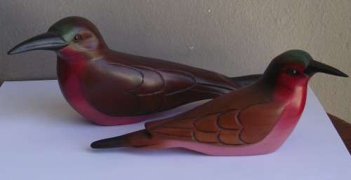 PAIR HAND CARVED BIRDS OF AFRICA