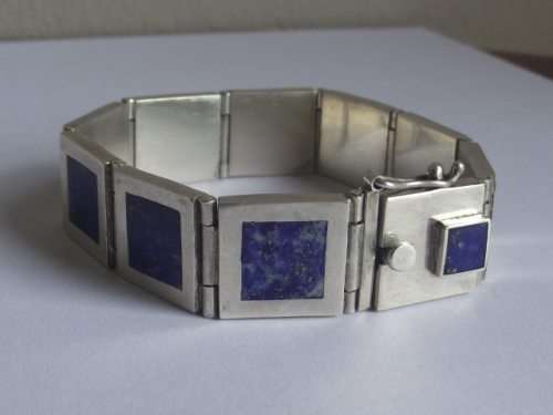 BEAUTIFUL 950 SILVER AND LAPIS LAZULI BRACELET WITH SAFETY CLIP