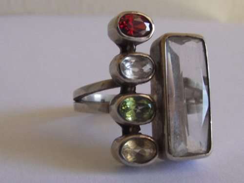 LOVELY 835 CONTINENTAL SILVER RING SET WITH VARIOUS SEMI-PRECIOUS STONES