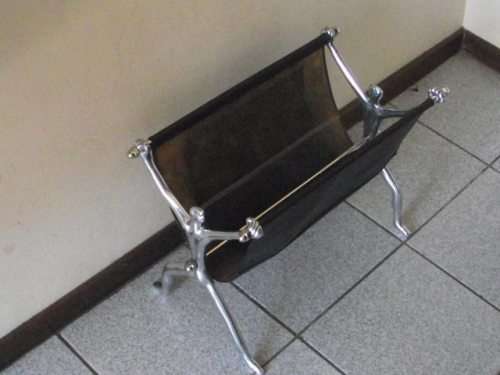 AMAZING CARROL BOYES MAGAZINE HOLDER - BLACK - MAN DESIGN, IN ALUMINIUM AND LEATHER