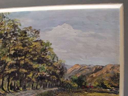 INTERESTING LANDSCAPE SCENE OIL ON BOARD SIGNED BY ARTIST, E MURISON DATED "89"