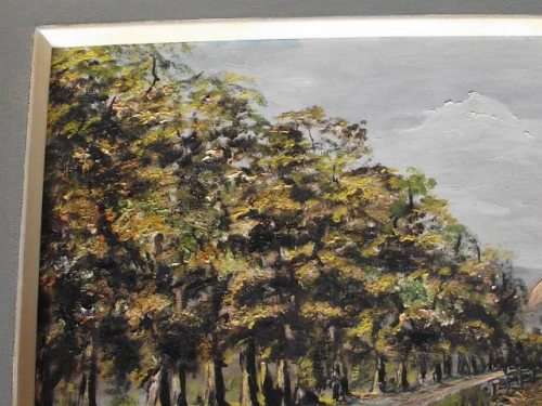INTERESTING LANDSCAPE SCENE OIL ON BOARD SIGNED BY ARTIST, E MURISON DATED "89"