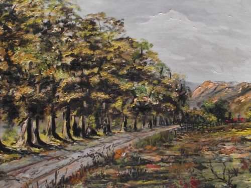 INTERESTING LANDSCAPE SCENE OIL ON BOARD SIGNED BY ARTIST, E MURISON DATED "89"