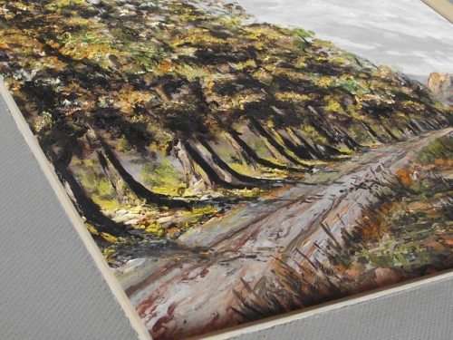 INTERESTING LANDSCAPE SCENE OIL ON BOARD SIGNED BY ARTIST, E MURISON DATED "89"