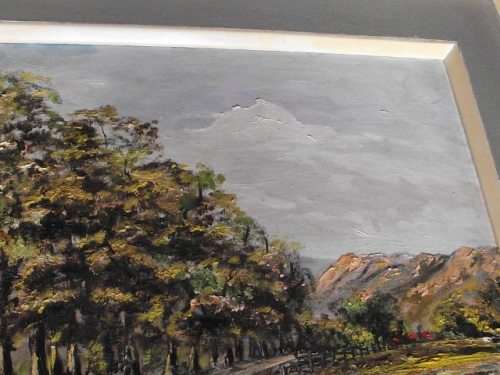 INTERESTING LANDSCAPE SCENE OIL ON BOARD SIGNED BY ARTIST, E MURISON DATED "89"