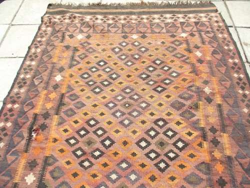 LARGE WELL WORN KELIM RUG