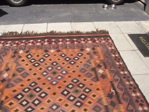 LARGE WELL WORN KELIM RUG