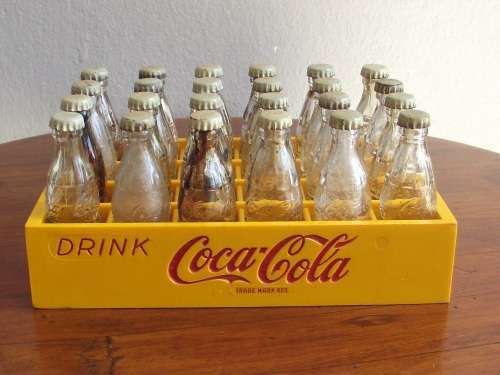 Vintage miniature Coca Cola crate with 24 mini bottles