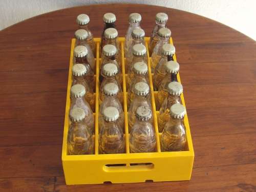 Vintage miniature Coca Cola crate with 24 mini bottles