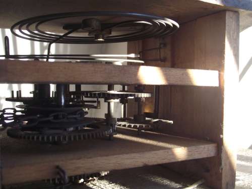 MECHANICAL WALL CLOCK WITH HAND PAINTED FACE FOR SPARES OR REPAIR'S