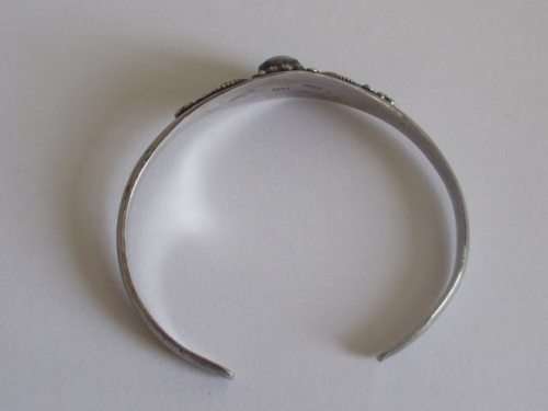 LOVELY STERLING SILVER AND TURQUOISE CUFF BANGLE WITH GOLD ACCENTS