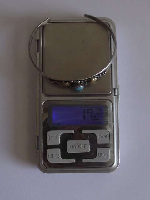 LOVELY STERLING SILVER AND TURQUOISE CUFF BANGLE WITH GOLD ACCENTS