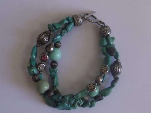 BEAUTIFUL TURQUOISE AND WHITE METAL MULTI-STRAND BRACELET