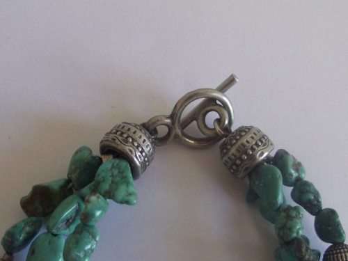 BEAUTIFUL TURQUOISE AND WHITE METAL MULTI-STRAND BRACELET