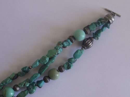 BEAUTIFUL TURQUOISE AND WHITE METAL MULTI-STRAND BRACELET