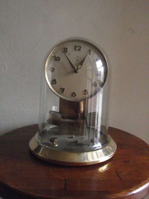 BRASS AND GLASS JUNGHANS ATO ELECTROMAGNETIC MANTLE CLOCK
