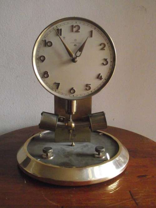 BRASS AND GLASS JUNGHANS ATO ELECTROMAGNETIC MANTLE CLOCK