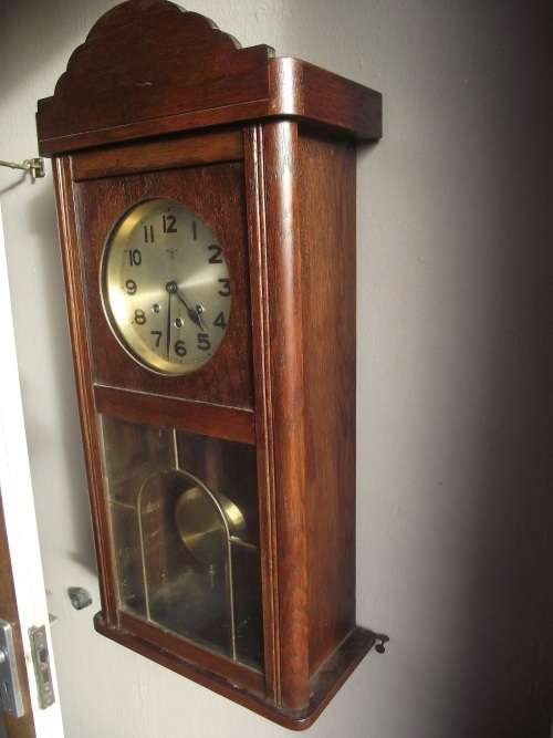 VINTAGE F.M.S OAK CASED WALL CLOCK