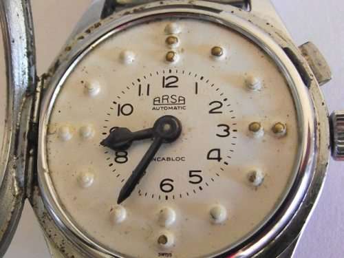 AMAZING VINTAGE ARSA AUTOMATIC BRAILLE WRIST WATCH IN GOOD WORKING CONDITION