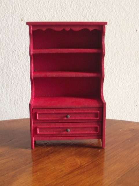 WOODEN RED PAINTED DOLLHOUSE DRESSER