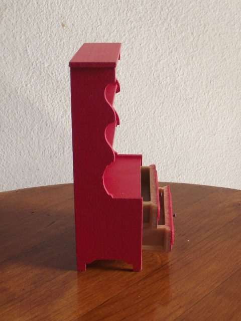 WOODEN RED PAINTED DOLLHOUSE DRESSER