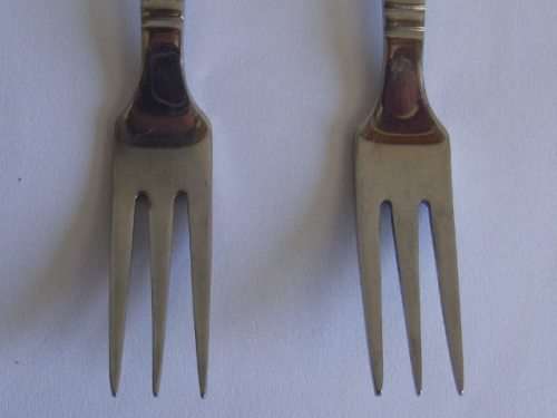 2 X CARROL BOYES FORKS, 18/8 STAINLESS STEEL