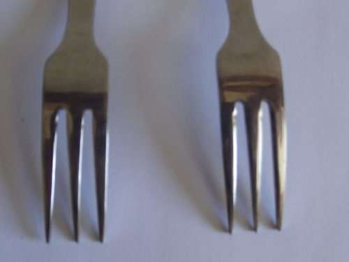 2 X CARROL BOYES FORKS, 18/8 STAINLESS STEEL