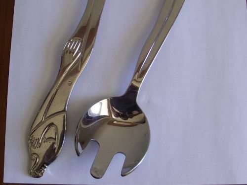 STUNNING CARROL BOYES 18/8 STAINLESS STEEL WOMAN MAN DESIGN SALAD SERVERS