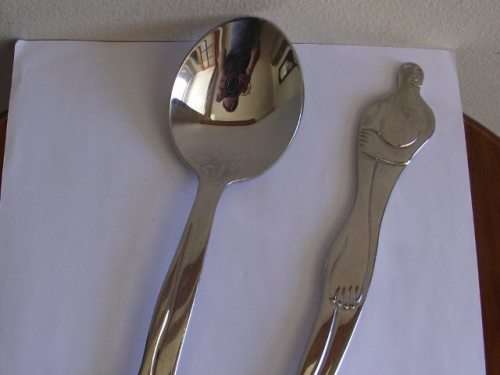 STUNNING CARROL BOYES 18/8 STAINLESS STEEL WOMAN MAN DESIGN SALAD SERVERS